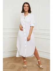 Curvy Lady Lniana sukienka w kolorze białym rozmiar: 48/50. Białe sukienki Curvy Lady, bez wzorów, ze lnu, klasyczne, bez kołnierzyka, bez ramiączek, maxi. Za 151.17 zł.