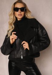 Czarna Kurtka Biker z Ozdobnym Kożuszkiem Ophima. Czarne kurtki Renee, xl, bez wzorów, eleganckie, bez kaptura. W wyprzedaży za 118.99 zł.