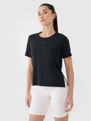 4F Koszulka treningowa oversize szybkoschnąca damska - czarna M. Czarne t-shirty sportowe 4f, m, bez wzorów, z dzianiny, bez ramiączek, na fitness i siłownię. Za 79.99 zł.