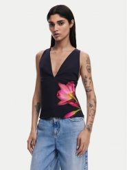 Desigual Bluzka 25SWBW09 Czarny Regular Fit. Czarne bluzki Desigual, s, bez wzorów, z syntetyku, bez kołnierzyka, bez ramiączek. Za 229.99 zł.