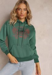 Zielona Modna Bluza z Nadrukiem i Kapturem Ozdobiona Nadrukiem Arinalu. Zielone bluzy Renee, l, bez wzorów, z polaru, casualowe, bez ramiączek. W wyprzedaży za 71.99 zł.