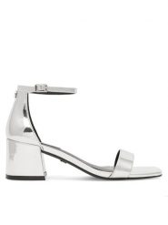 Nine West Sandały ERMINA FF-2308 Srebrny. Szare sandały Nine West, bez wzorów, ze skóry, bez obcasa, na słupku, bez zapięcia. Za 119.99 zł.