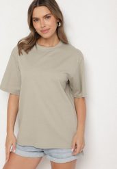 Ciemnobeżowy Bawełniany Klasyczny T-shirt Merovira. Brązowe t-shirty Born2be, uniwersalny, bez wzorów, z bawełny, klasyczne, bez kołnierzyka, bez ramiączek. Za 59.99 zł.