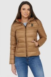 BLAUER Brązowa puchowa kurtka z kapturem Claudia fashion down jacket with hood. Brązowe kurtki Blauer USA, l, bez wzorów, z puchu, z kapturem. W wyprzedaży za 889.99 zł.