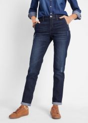 Wygodne jeansy ze stretchem o kroju boyfriend. Niebieskie jeansy bonprix, bez wzorów, z jeansu. Za 124.99 zł.