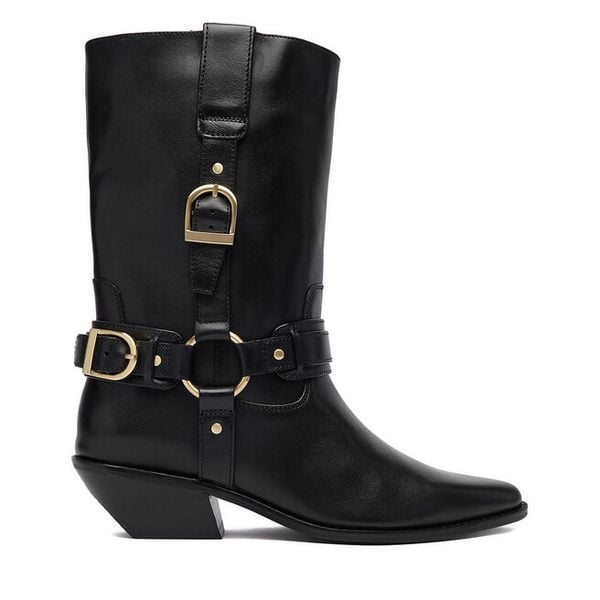 Kowbojki Badura. Czarne botki Badura, bez wzorów, bez obcasa, na słupku, bez zapięcia. Za 599.99 zł.