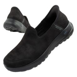 Buty sportowe damskie Skechers Go Walk Joy Slip-ins. Czarne buty sportowe lifestyle Skechers, bez wzorów, z materiału, bez zapięcia, trekkingowe. Za 239.00 zł.