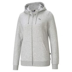 Kurtka dresowa z kapturem, zapinana na zamek, mały logo dla kobiet Puma. Szare kurtki Puma, s, bez wzorów, z dresówki, z kapturem. Za 361.50 zł.