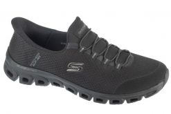 Buty sportowe Sneakersy damskie, Slip-Ins: Glide-Step - Pursuit. Czarne buty treningowe Skechers, bez wzorów, z materiału, przed kostkę, bez zapięcia, trekkingowe. Za 329.99 zł.