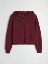 Rozpinana bluza z kapturem z domieszką wiskozy soft touch - pomarańczowy. Brązowe bluzy Sinsay, l, bez wzorów, z wiskozy, bez ramiączek, z kapturem. Za 49.99 zł.