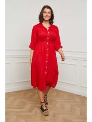 Curvy Lady Lniana sukienka w kolorze czerwonym rozmiar: 48/50. Czerwone sukienki Curvy Lady, na co dzień, bez wzorów, ze lnu, klasyczne, bez kołnierzyka, bez ramiączek, midi, proste. Za 130.50 zł.