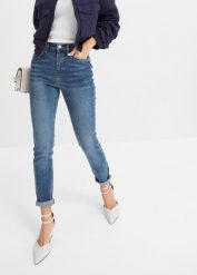 Dżinsy skinny, high waist. Niebieskie jeansy bonprix, bez wzorów, z jeansu, z podwyższonym stanem. Za 144.99 zł.