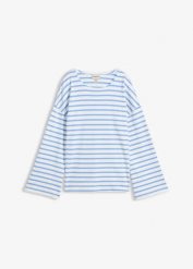 T-shirt z długim rękawem, z bawełny organicznej. Niebieskie t-shirty bonprix, bez wzorów, z bawełny, bez kołnierzyka, bez ramiączek. Za 109.99 zł.