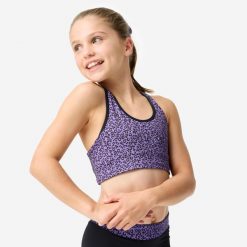 Stanik gimnastyczny Domyos. Czarne body i gorsety DOMYOS, bez wzorów, z elastanu, bez ramiączek. Za 49.99 zł.