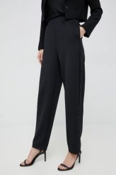 Emporio Armani spodnie damskie kolor czarny proste high waist. Czarne spodnie materiałowe Emporio Armani, bez wzorów, z materiału, z podwyższonym stanem. Za 1,269.90 zł.