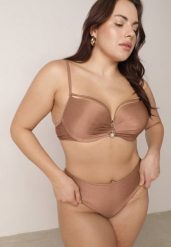 Brązowe Bikini Majtki Figi i Biustonosz z Paskami i Perłową Aplikacją Cahresha. Brązowe bikini Born2be, z aplikacjami, eleganckie. Za 109.99 zł.