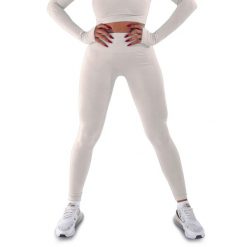Techniczne legginsy z efektem push-up i idealną sylwetką. Białe legginsy R-EVENGE, bez wzorów, z elastanu, sportowe. Za 195.88 zł.