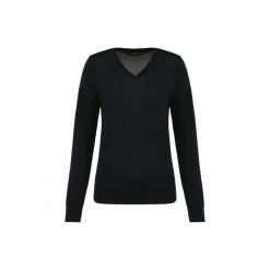Damski sweter z merynosów z dekoltem v-neck Kariban Premium. Czarne swetry KARIBAN, na zimę, bez wzorów, z wełny, eleganckie, bez ramiączek. W wyprzedaży za 268.00 zł.