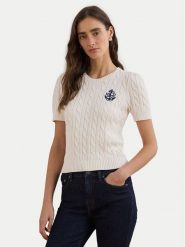 LAUREN RALPH LAUREN Sweter 200961681002 Biały Slim Fit. Białe swetry Lauren Ralph Lauren, l, bez wzorów, z bawełny, bez ramiączek. Za 489.99 zł.