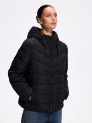 Pikowana kurtka z kapturem - czarny. Czarne kurtki Reserved, l, bez wzorów, z tkaniny, z kapturem. Za 139.99 zł.