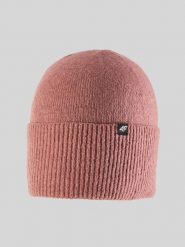 4F Czapka zimowa damska - koralowa Uniwersalny. Pomarańczowe czapki zimowe 4f, z aplikacjami, z dzianiny, klasyczne. Za 49.99 zł.