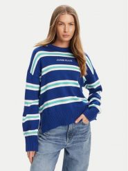 Guess Jeans Sweter W4BR09 Z3HM1 Niebieski Regular Fit. Niebieskie swetry Guess Jeans, xl, z aplikacjami, z bawełny, bez ramiączek. Za 329.99 zł.