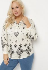Jasnobeżowa Koszula z Wiskozy w Etniczny Wzór Avinetia. Brązowe koszule Born2be, xl, bez wzorów, z jeansu, klasyczne, bez kołnierzyka, bez ramiączek. W wyprzedaży za 38.24 zł.