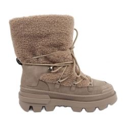 Buty śniegowce Lee Cooper LCJ-24-47-3149L beżowy. Brązowe śniegowce bez wzorów, z materiału, przed kolano, bez zapięcia. Za 377.69 zł.