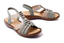RIEKER 60851-52 green, sandały damskie. Zielone sandały Rieker, bez wzorów, bez obcasa, na koturnie, bez zapięcia. Za 202.93 zł.