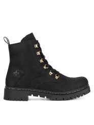 Rieker Botki Y2422-00 Czarny. Czarne botki Rieker, bez wzorów, bez obcasa, na płaskiej podeszwie, bez zapięcia. Za 287.00 zł.
