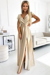 Wieczorowa Sukienka Maxi z Połyskiem - Złota. Żółte sukienki NUMOCO, s, bez wzorów, z elastanu, wizytowe, bez kołnierzyka, bez ramiączek, maxi. Za 371.90 zł.