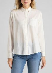 DAMSKA KOSZULA LEE ONE POCKET WHITE CANVAS L45TGFRR 112110522. Białe koszule Lee, l, bez wzorów, bez kołnierzyka, bez ramiączek. Za 129.99 zł.