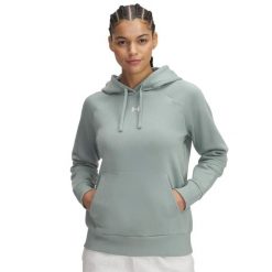Bluza damska z kapturem Under Armour Rival Fleece. Białe bluzy Under Armour, bez wzorów, z tkaniny, sportowe, bez ramiączek, z kapturem. Za 226.95 zł.