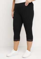 Czarne Spodnie Bawełniane Legginsy 3/4 z Koronką Amaratna. Czarne legginsy Born2be, bez wzorów, z bawełny, eleganckie. Za 49.99 zł.
