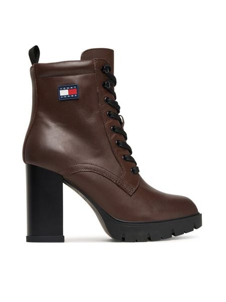 Tommy Jeans Botki Tjw Lace Up EN0EN02832 Brązowy. Brązowe botki Tommy Jeans, bez wzorów, z jeansu, bez obcasa, na słupku, bez zapięcia. Za 599.99 zł.