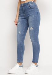 Granatowe Elastyczne Jeansy Skinny Push Up z Przedarciami Egenna. Niebieskie jeansy Born2be, bez wzorów, z jeansu. W wyprzedaży za 76.49 zł.