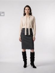 Sweter oversize z ozdobnym wiązaniem - kremowy. Białe swetry Sinsay, l, bez wzorów, bez ramiączek. Za 59.99 zł.
