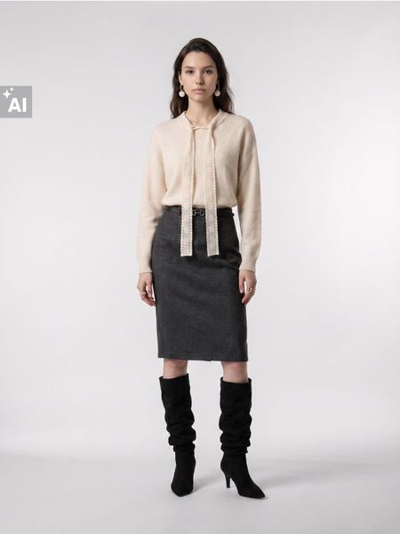 Sweter oversize z ozdobnym wiązaniem - kremowy. Białe swetry Sinsay, l, bez wzorów, bez ramiączek. Za 59.99 zł.