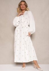 Biała Sukienka z Wiskozy Oversize Ozdobiona Haftem Venalari. Białe sukienki Renee, na co dzień, m, bez wzorów, z wiskozy, eleganckie, bez kołnierzyka, bez ramiączek, maxi, oversize. W wyprzedaży za 111.99 zł.