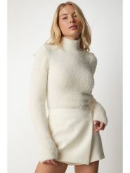 Happiness Istanbul Sweter w kolorze kremowym rozmiar: S/M. Brązowe swetry Happiness Istanbul, m, bez wzorów, bez ramiączek. Za 86.99 zł.