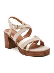 Sixth Sens Sandały w kolorze złoto-beżowym na obcasie rozmiar: 40. Brązowe sandały Sixth Sens, bez wzorów, z otwartym noskiem, bez obcasa, na koturnie, bez zapięcia. Za 113.99 zł.