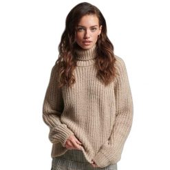 Damski luźny sweter z golfem z przeszyciami Superdry. Brązowe swetry Superdry, l, bez wzorów, z dzianiny, eleganckie, bez ramiączek. Za 352.45 zł.