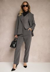 Szare Garniturowe Spodnie Cygaretki z Wiskozą High Waist Tialys. Szare chinosy Renee, bez wzorów, z jeansu, biznesowe, z podwyższonym stanem. W wyprzedaży za 75.99 zł.