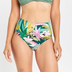 Dół kostiumu kąpielowego surfingowego damski Olaian Romi Tropical. Bikini OLAIAN, bez wzorów, z elastanu, sportowe. W wyprzedaży za 39.99 zł.