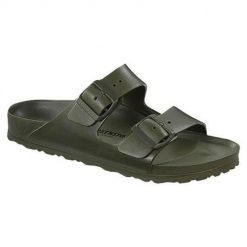 Klapki damskie Birkenstock Arizona Birkoflor. Czarne klapki Birkenstock, bez wzorów, z materiału, bez obcasa, bez zapięcia. Za 356.00 zł.
