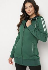 Zielona Bluza z Kapturem o Dłuższym Fasonie Lindira. Zielone bluzy Born2be, l, bez wzorów, z dzianiny, bez ramiączek, z kapturem. W wyprzedaży za 84.99 zł.