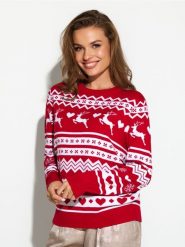 Sweter ze świątecznym wzorem - czerwony. Czerwone swetry Sinsay, l, bez wzorów, wizytowe, bez ramiączek. Za 49.99 zł.