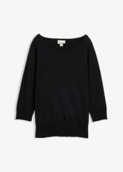 Sweter z domieszką jedwabiu. Niebieskie swetry bonprix, bez wzorów, z bawełny, bez ramiączek. Za 139.99 zł.