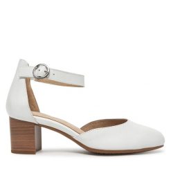 Czółenka Tamaris. Białe czółenka Tamaris, bez wzorów, bez obcasa, bez zapięcia. Za 289.99 zł.