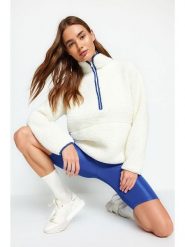 Trendyol Bluza polarowa w kolorze kremowym rozmiar: M. Brązowe bluzy z polaru Trendyol, m, bez wzorów, z polaru. Za 104.89 zł.